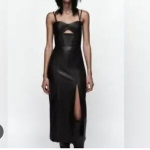 Zara Black Midi Dress with Cutout Detail